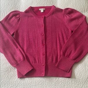 Crewcuts Pink Shimmer Cardigan with Puff Sleeves, Size Large (10-11)